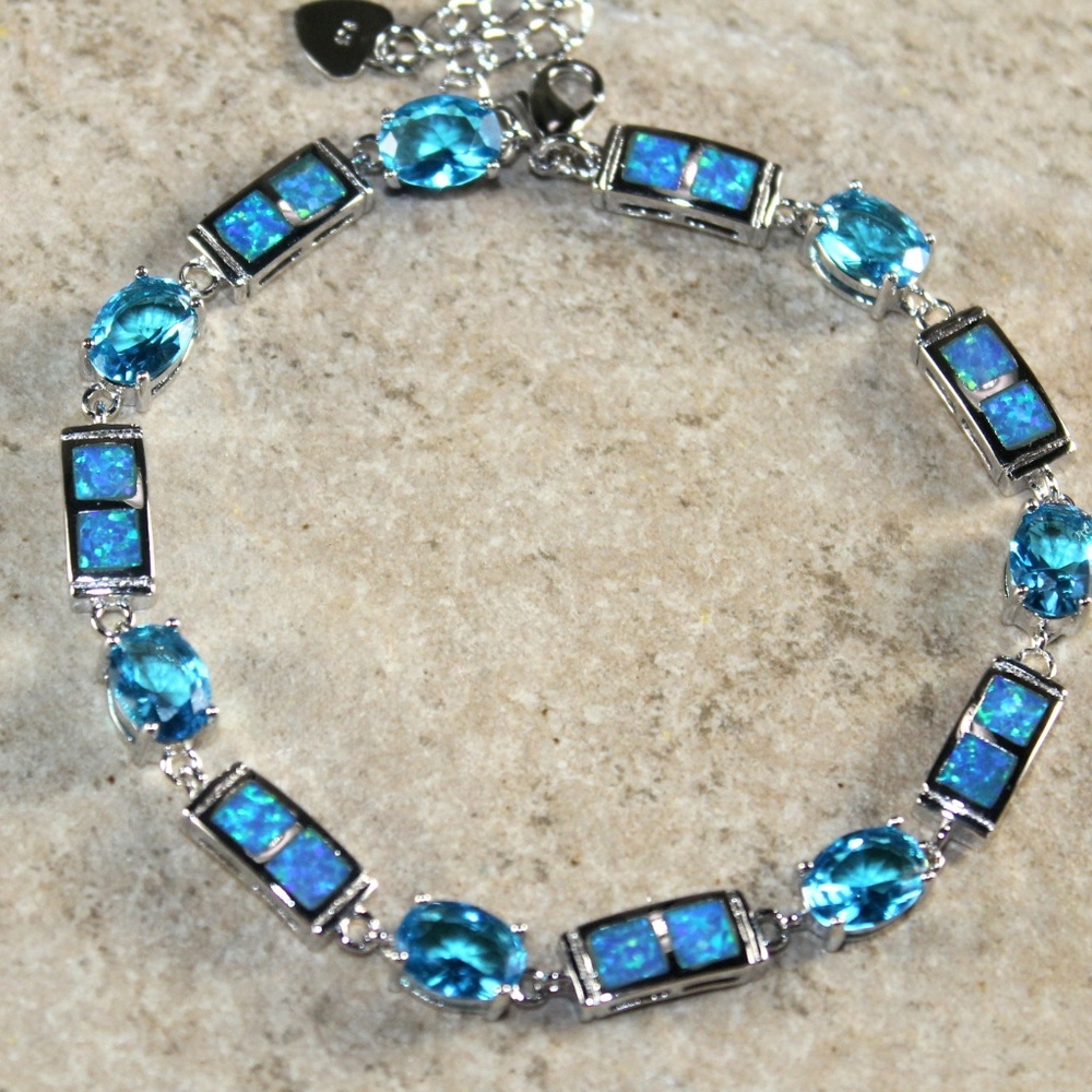 Blue Fire Opal Silver Bracelet - image 1